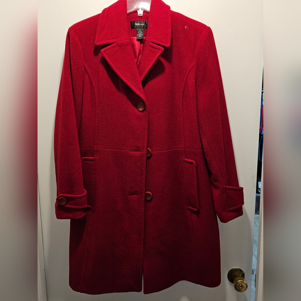 STYLE AND CO. 3 BUTTON WOOL BLEND OVERCOAT